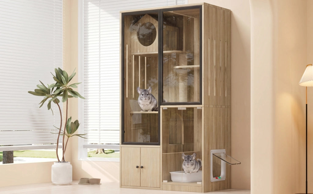 CASA PER GATTI Multipiano 90x50x160 cm MDF e Vetro Naturale