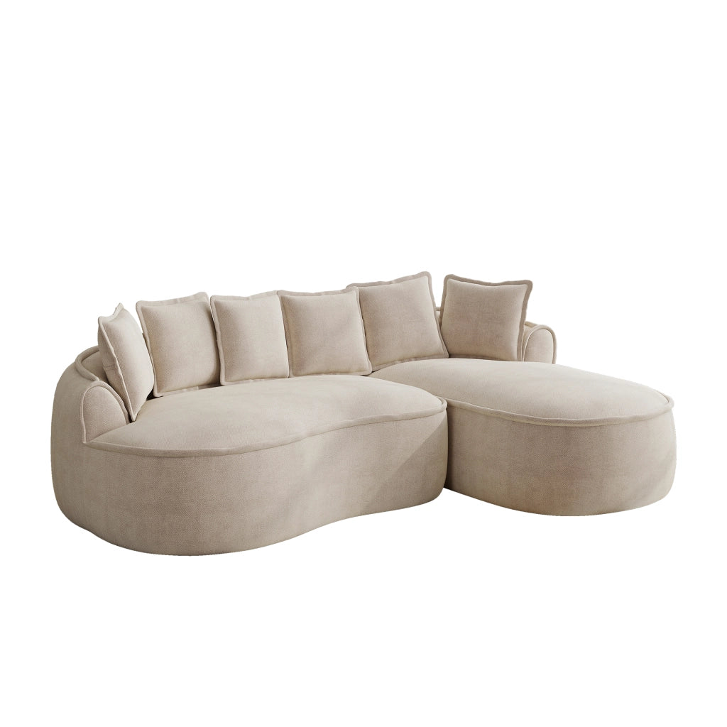 Divano Angolare Modulare Chaise Longue con Cuscini ¨C Xylo ¨C Chenille, Beige Chiaro