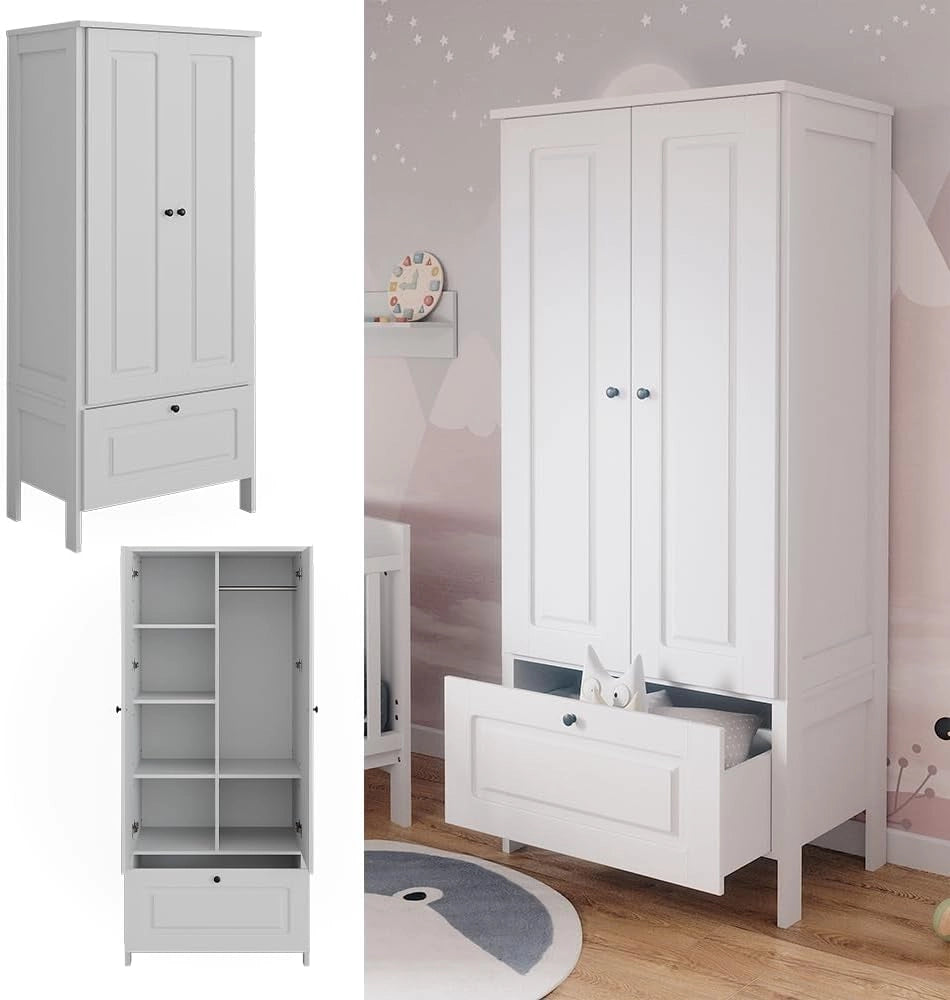 Guardaroba per bambini Ajaton, Bianco, 83.3 x 187 cm, per la conservazione di abbigliamento e accessori per bambini