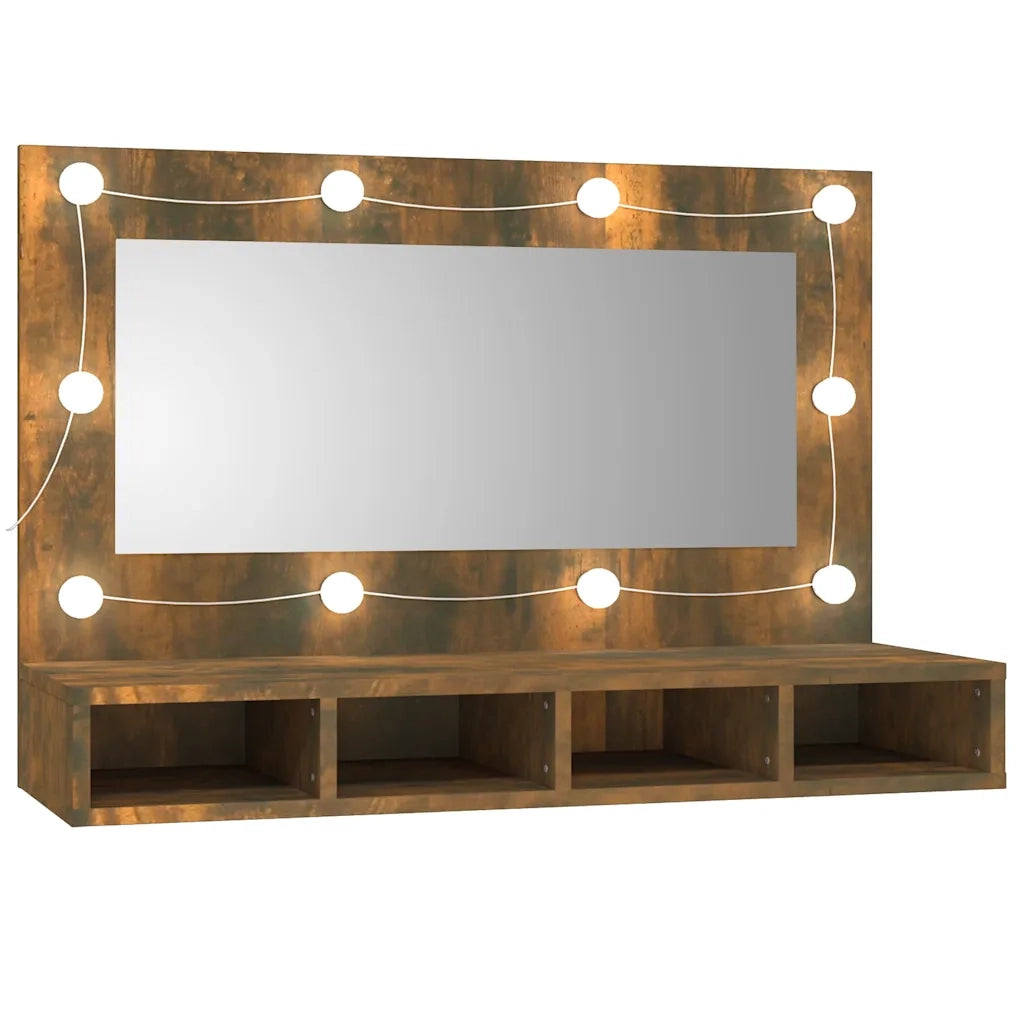 Mobile a Specchio con LED-Armadietto a Specchio Rovere Fumo 90x31,5x62 cm