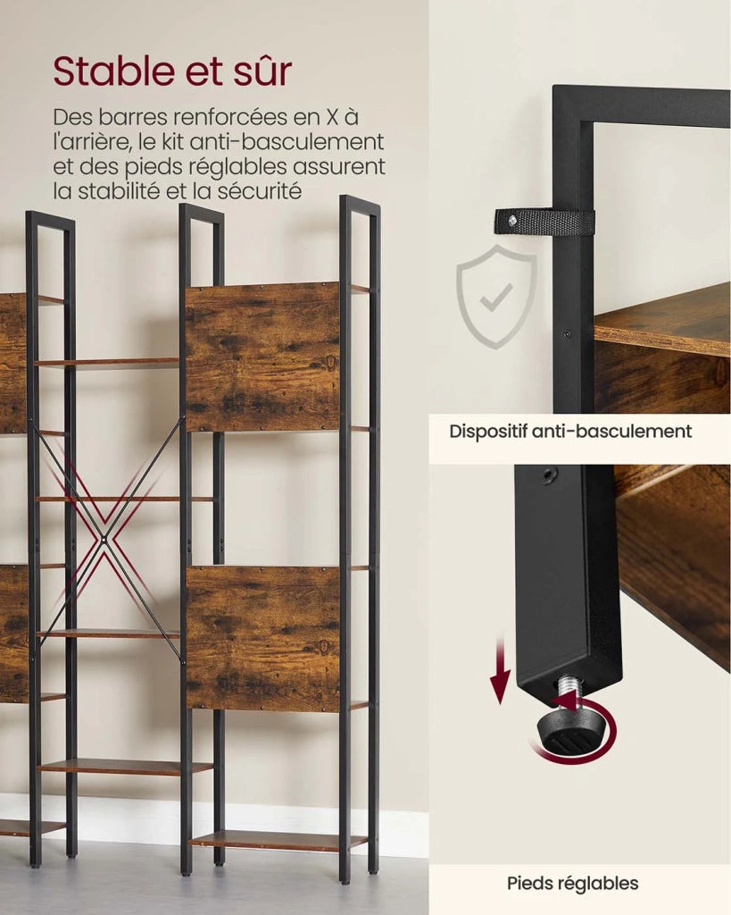 Libreria/mobile contenitore in stile industriale con struttura in metallo e 14 scomparti adatta per soggiorno o ufficio 158 x 24 x 166 cm marrone 12_0004259