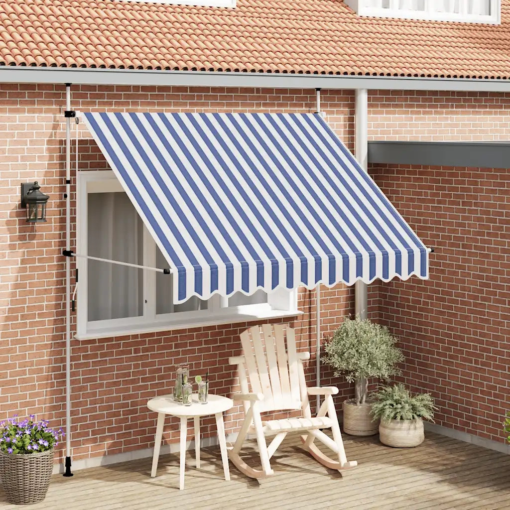 Tenda da Sole Retrattile Manuale-Tenda parasole per Patio 250 cm a Strisce Blu e Bianche