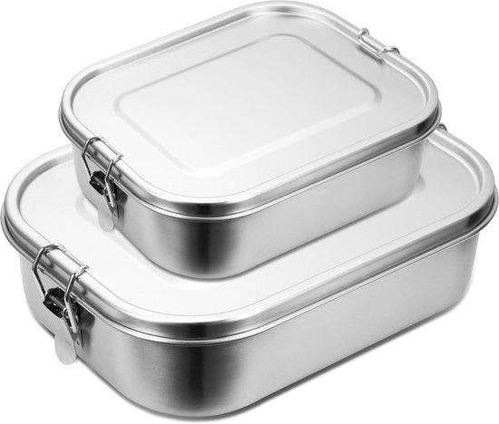 Lunchbox in Acciaio Inossidabile - con Divisore - Contenitore Termico per Bento Box con Compartimenti Separati - 800+1200ml