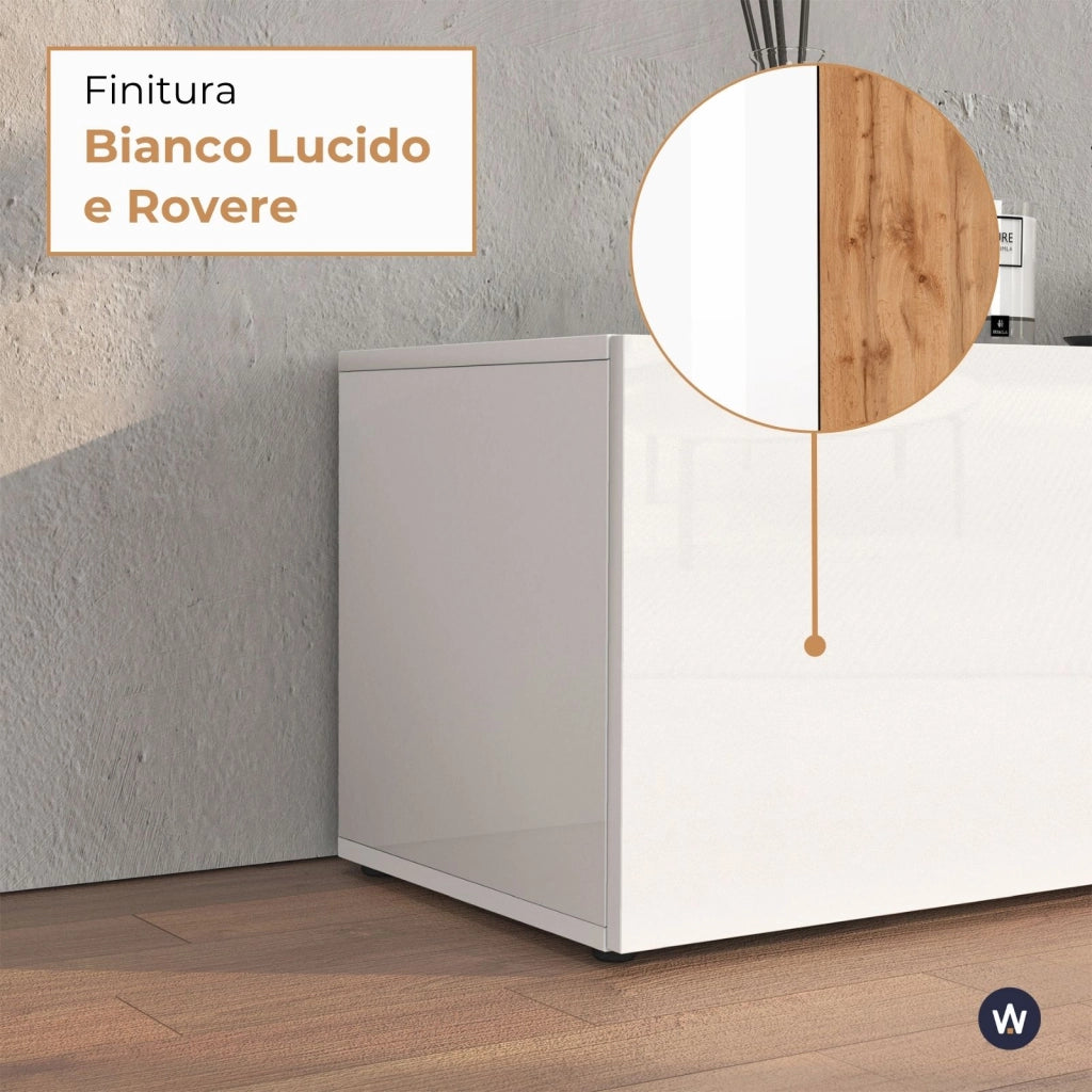 WHOUS Parete attrezzata Chronos set soggiorno bianco lucido e rovere 190/350x40 cm