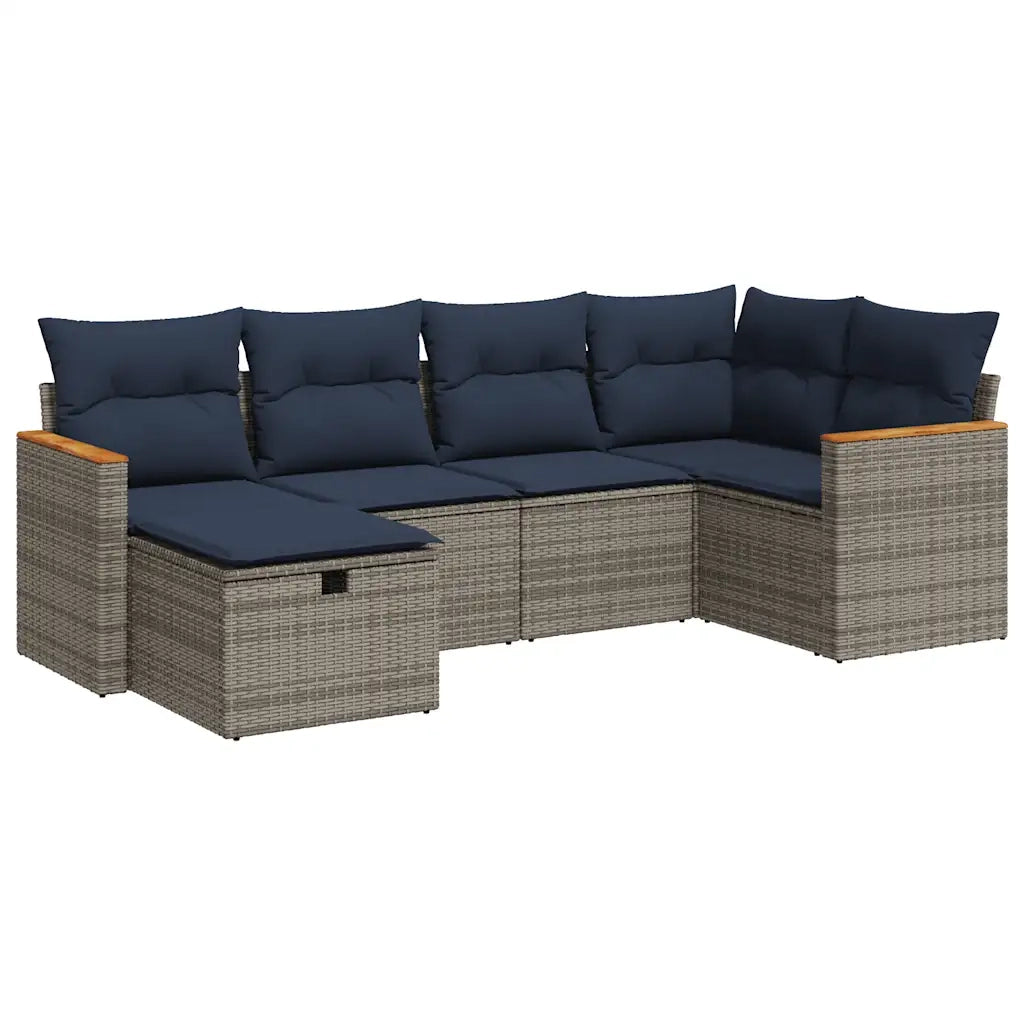 Set Divano da Giardino 6 pz con Cuscini Grigio in Polyrattan