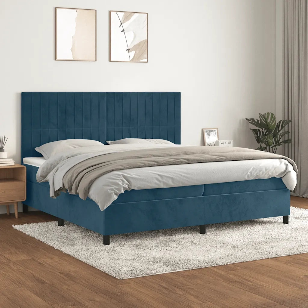 Giroletto a Molle con Materasso Blu Scuro 200x200 cm in Velluto 3143167
