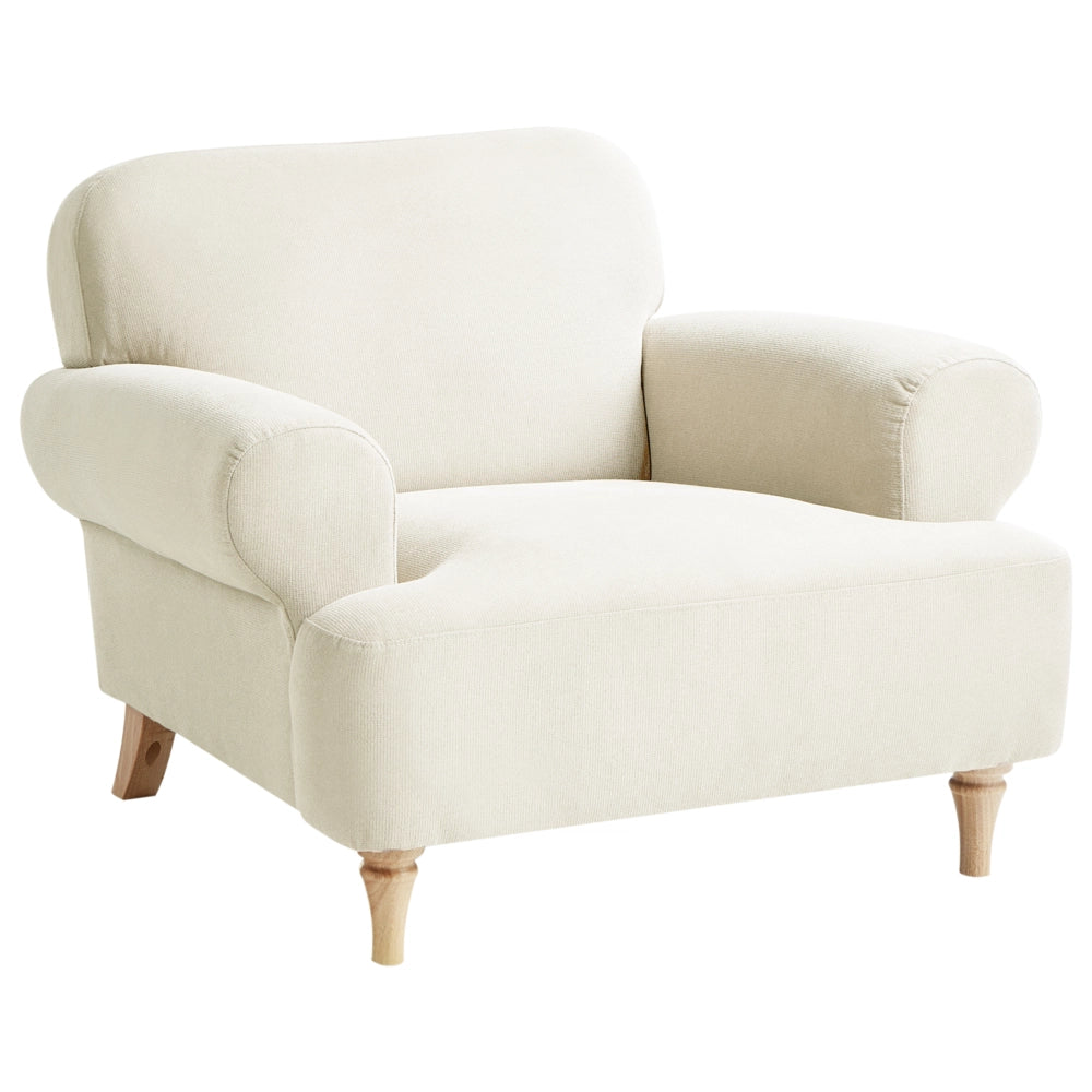 Poltrona Beige Poliestere Tessuto Gambe di legno Retro Minimalista Mobili Soggiorno