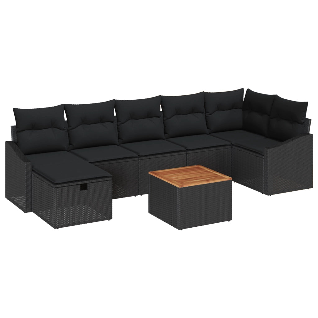 Set di Divani da Giardino 8 Pezzi con Cuscini Nero Polyrattan