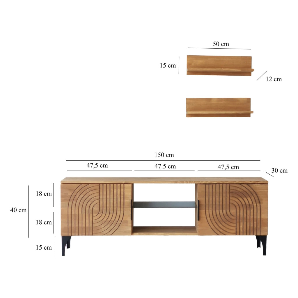 Neviano, Mobile Porta tv un Ripiano, 150x30x40h cm Marrone Rovere