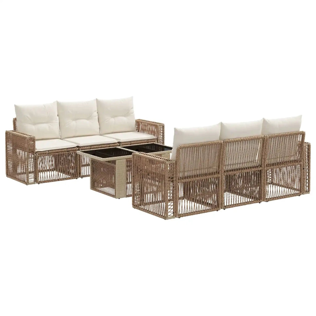 Set Divano da Giardino 7 pz Beige e Bianco Crema polyrattan 3436749