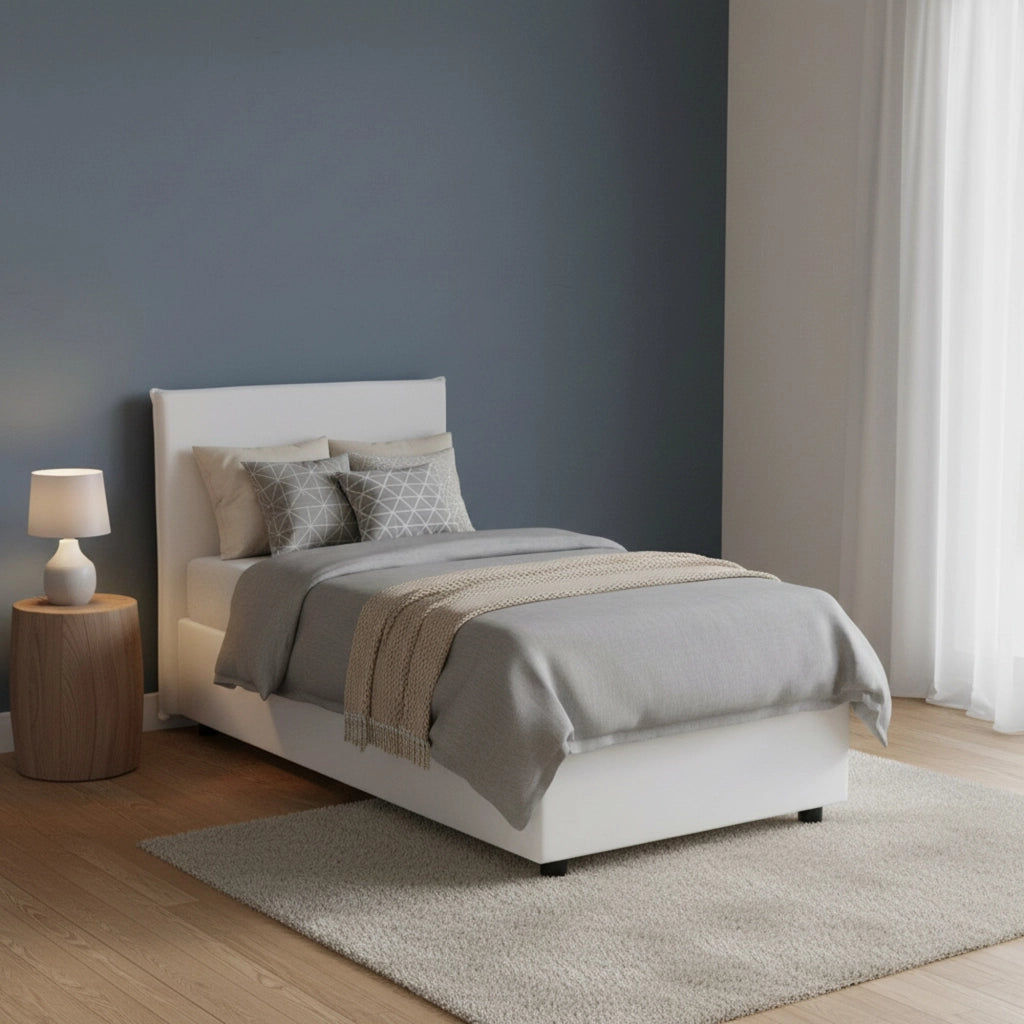 Bernarda, Letto Singolo Materasso Incluso Made in Italy, Bianco