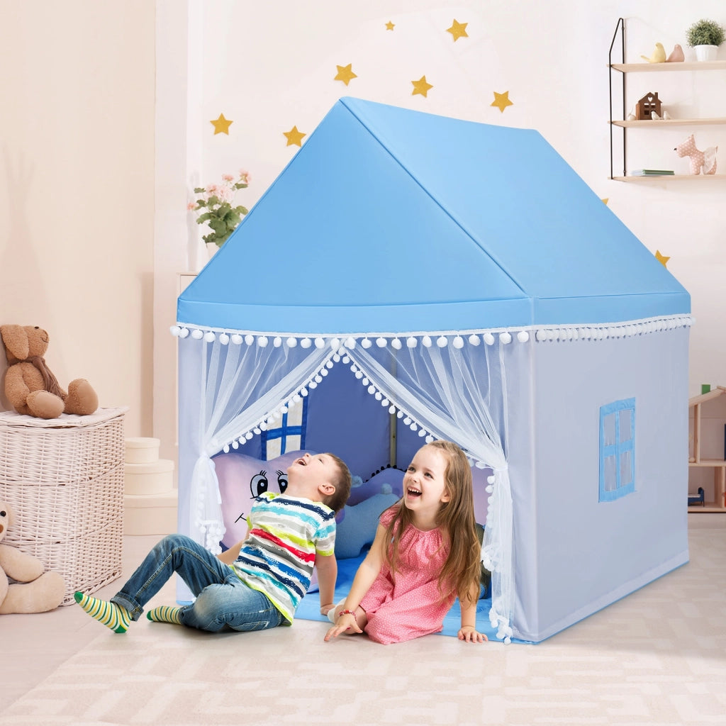 Casetta giocattolo per bambini, Casa grande e resistente con solida struttura di legn Azzurro
