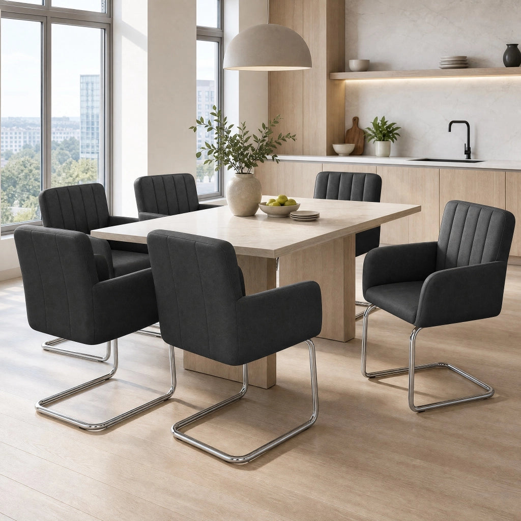 Set di 6 sedie da pranzo ergonomiche in similpelle e metallo nere