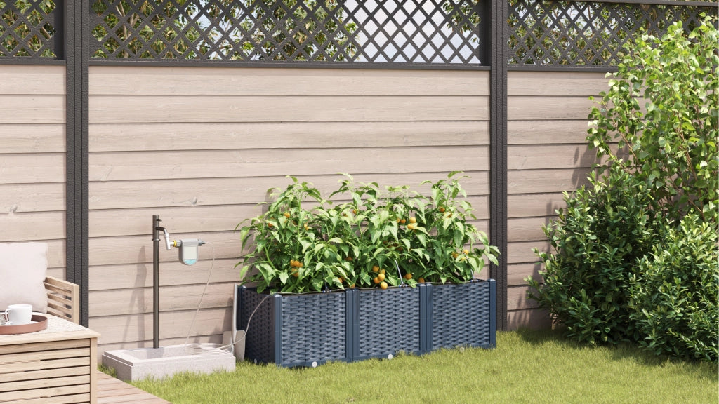 Fioriere da Giardino con Sistema di Irrigazione 3 pcs Grigio