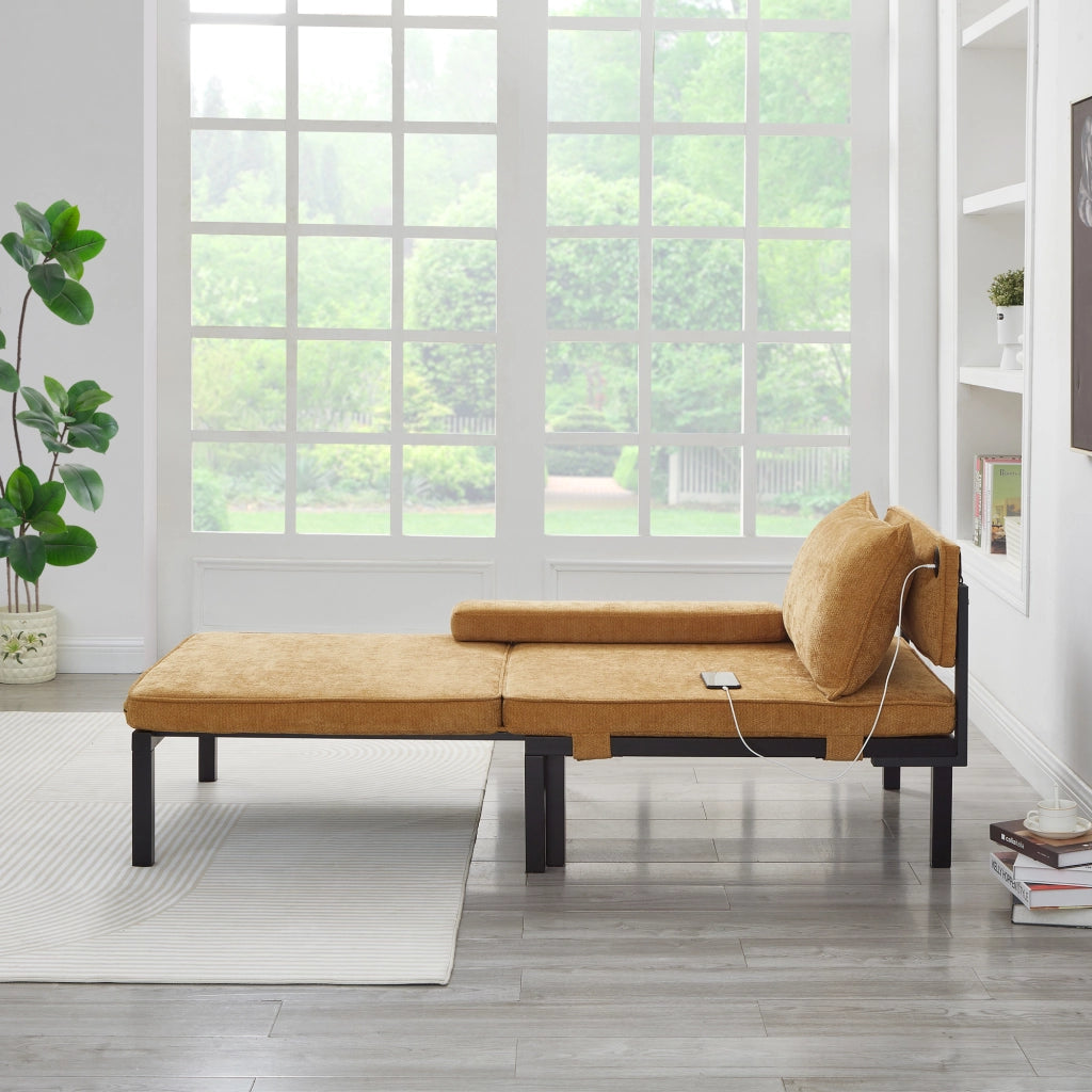 Letto pieghevole singolo trasformabile da poltrona con USB e Type-C; senza materasso; velluto; giallo