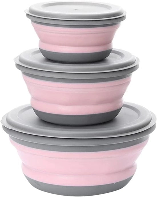 Compartimento portatile 3 pezzi di silicone confezione portatile raccogli frutta per campeggio escursioni cucina all'aperto (rosso)