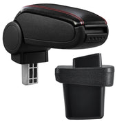 [pro.tec] Bracciolo auto - appoggia braccio con mensola - imbottito - similpelle - nero con cuciture rosse