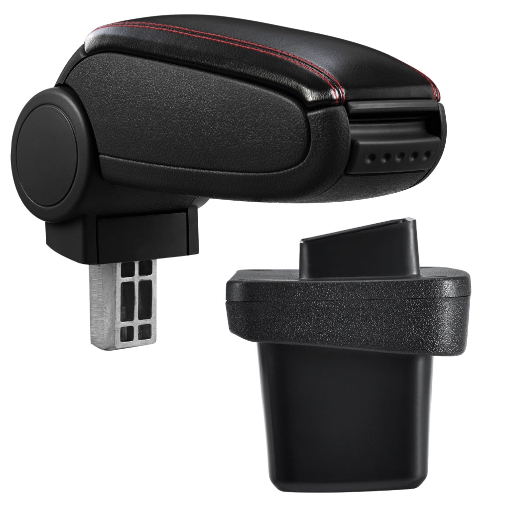 [pro.tec] Bracciolo auto - appoggia braccio con mensola - imbottito - similpelle - nero con cuciture rosse
