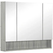 kleankin Armadietto con Specchio a 4 Sezioni con Ripiani Regolabili, in Legno e Vetro, 90x15x75 cm, Grigio
