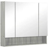 kleankin Armadietto con Specchio a 4 Sezioni con Ripiani Regolabili, in Legno e Vetro, 90x15x75 cm, Grigio