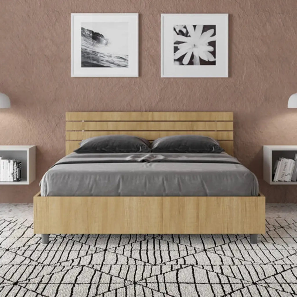 Letto matrimoniale francese contenitore 140x200 testata dritta con doghe quercia Ankel
