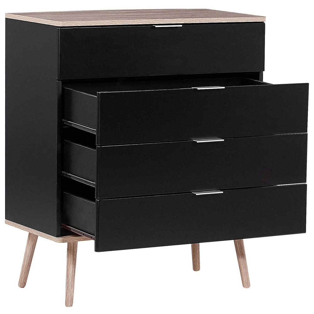 Cassettiera Credenza Nera con 4 Cassetti 93 x 79 cm Soggiorno Camera da Letto Corridoio Armadietto Stile Scandinavo