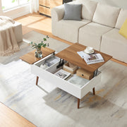 Tavolino da Salotto Flesen con Piano Sollevabile e Scomparti 92 x 52 x 41 cm - Bianco/Effetto Noce [en.casa]