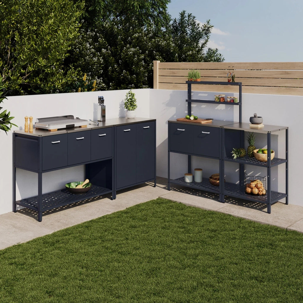 IDMarket - Cucina da esterno a 2 ripiani PAREO in acciaio grigio antracite