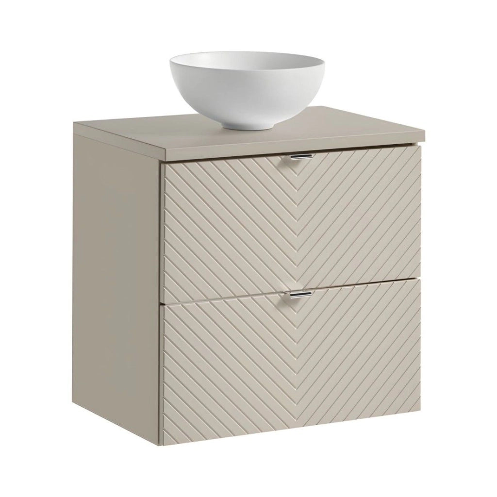 Insieme AOKI: mobile sotto lavabo con cassetti 60cm + piano lavabo beige + lavabo rotondo bianco da appoggio
