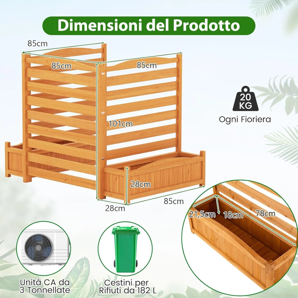 Fioriera Rialzata da Giardino con Traliccio, Letto da Giardino Rialzato in Legno con 2/3 Grigliati per Piante Rampicanti, Fori di Drenaggio e Base Rimovibile (3 Pannelli)