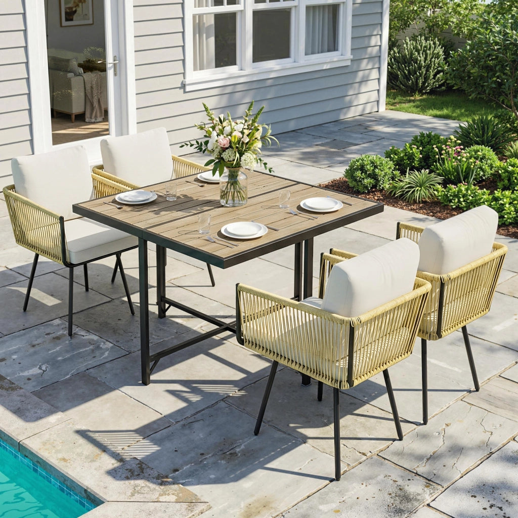 Set da Giardino 5 Pezzi con Tavolo in Legno-Plastica