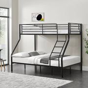 Letto a Castello Sortland a 3 Posti con Barriera Anticaduta e Scaletta 200 x 140/90 cm Metallo - Nero [neu.haus]