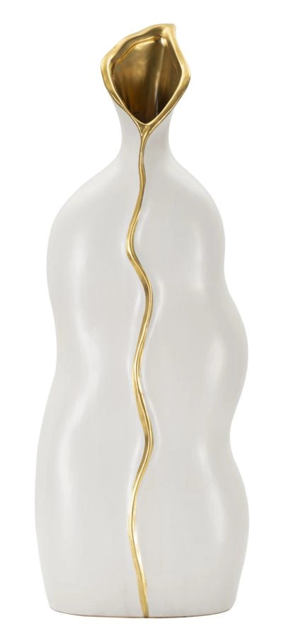 Vaso Uma 19,5x10x50 cm in Ceramica Bianco e Oro