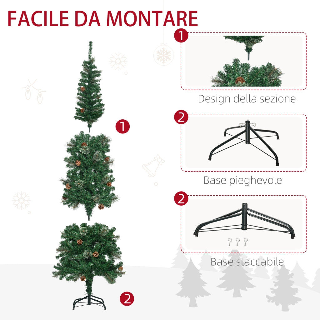 Albero di Natale Alto 195cm Realistico con Pigne Decorative e 556 Rami, Verde