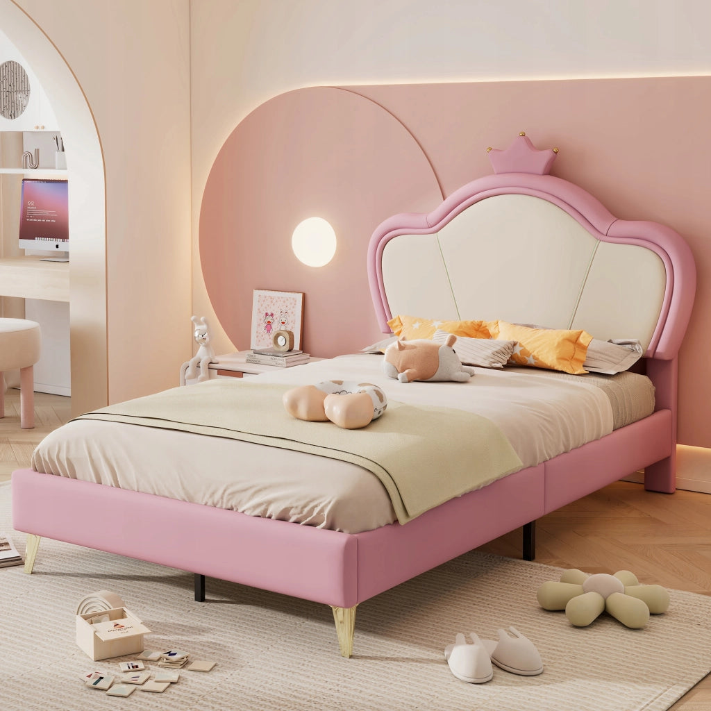 Letto imbottito per bambini - Xylo - 90x200 - Rosa e bianco