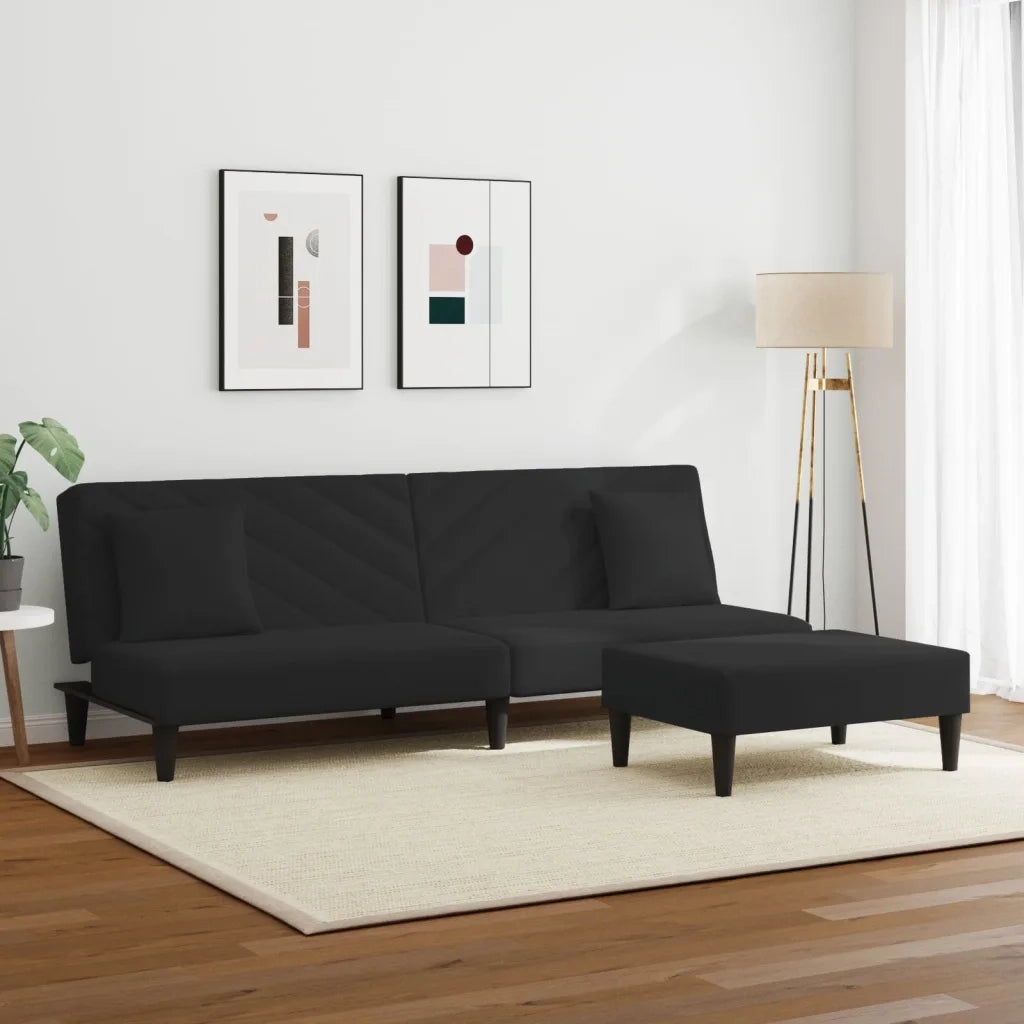 Set di Divani 2 pz con Cuscini Nero in Velluto