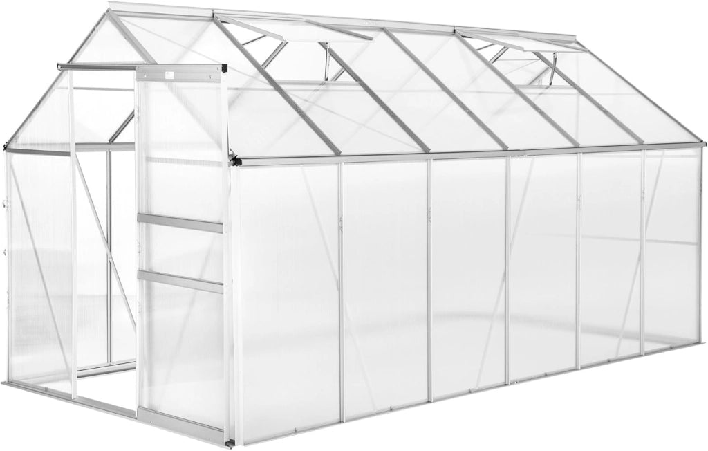 Serra da Giardino con Telaio in Alluminio Anodizzato, Serra per Orto con Lastre Alveolari Termoisolanti, Serra con Porta Scorrevole, Finestra a Tetto per Ventilazione - 375x185x195 cm
