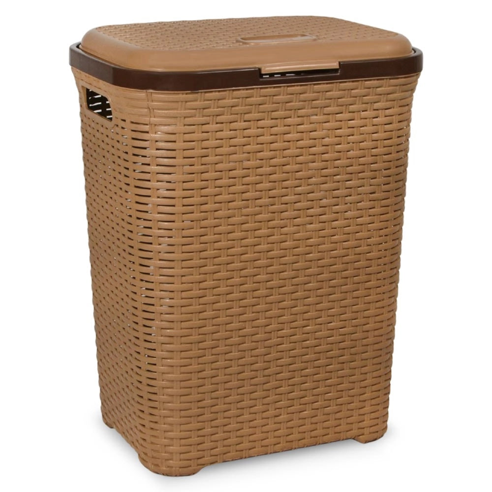 Cesta cestone portabiancheria in plastica con coperchio marrone cm44 x 33 x h 57