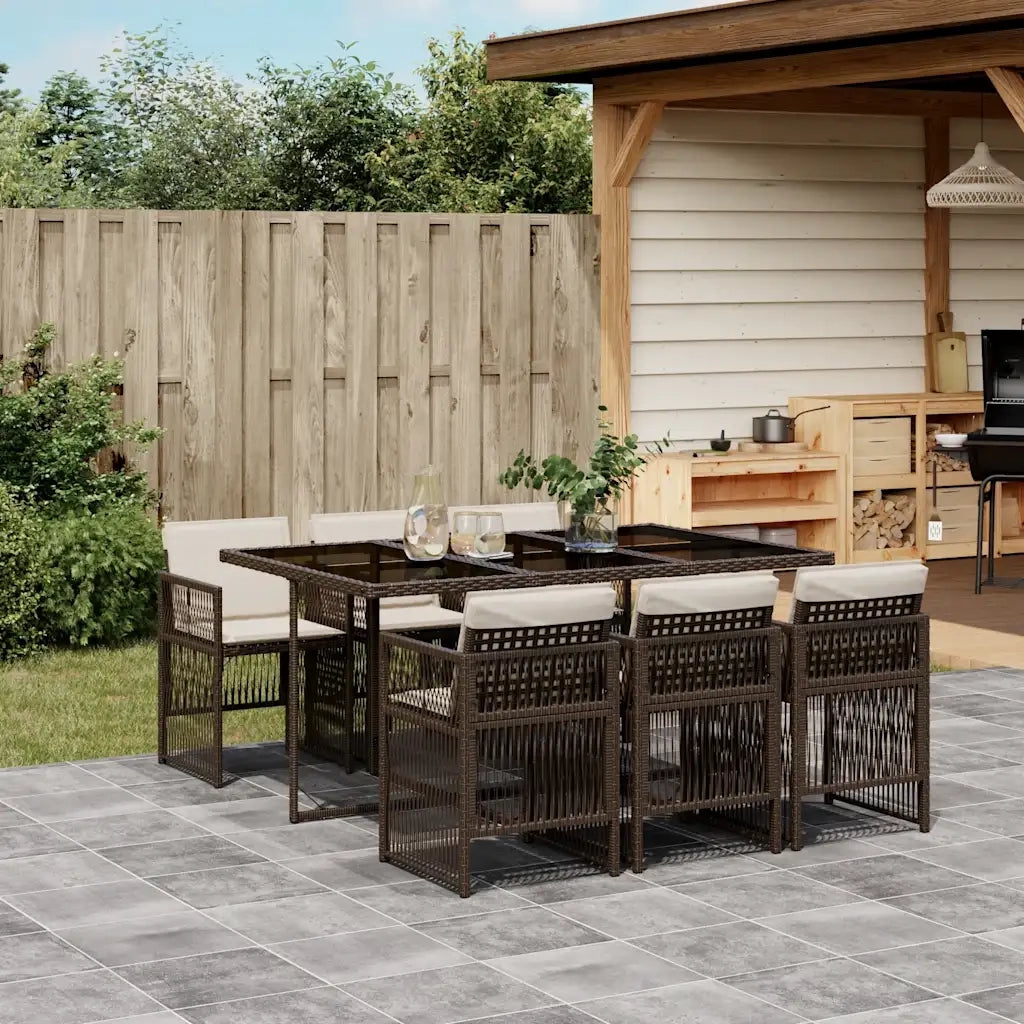 Set da Pranzo da Giardino 7pz con Cuscini in Polyrattan Marrone 3210909