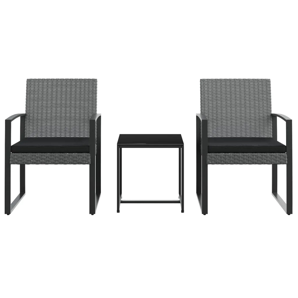 Set Pranzo da Giardino 3 pz | Set Salotto da Giardino con Cuscini Rattan PP Grigio Scuro