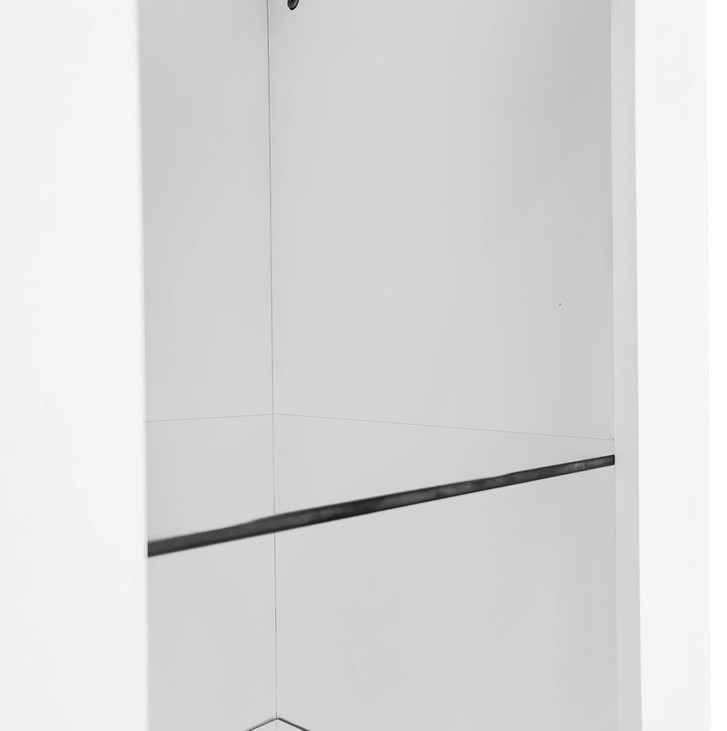 Credenza moderna bianca con frontale lucido e ripiani in vetro; 95x35x83 cm; truciolare