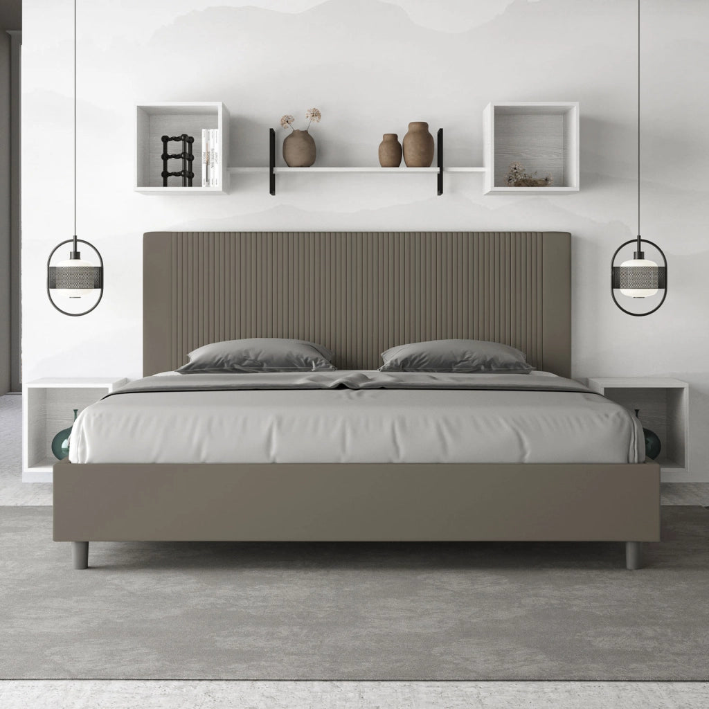 BS COM Letto matrimoniale king size con rete imbottito 180x190 similpelle cappuccino