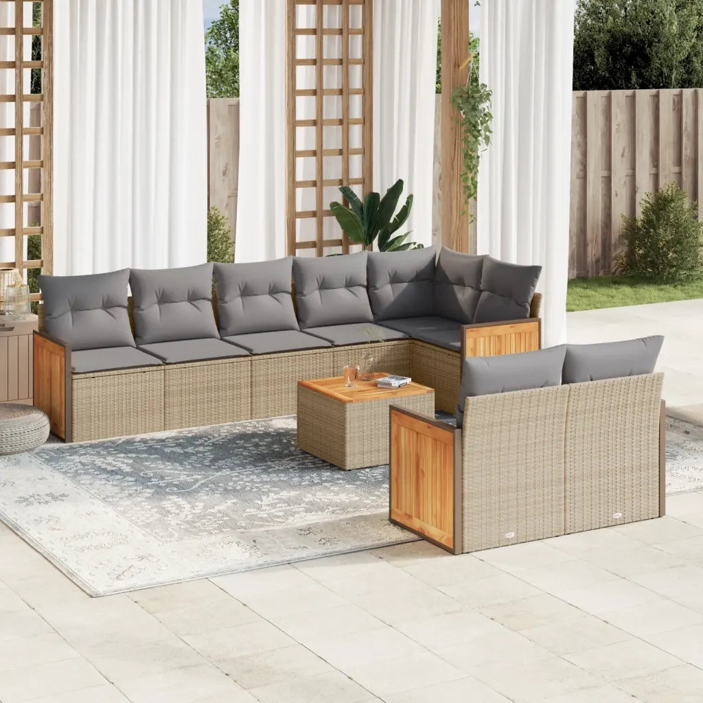 Set Divano da Giardino 9 pz con Cuscini Beige in Polyrattan 3227837