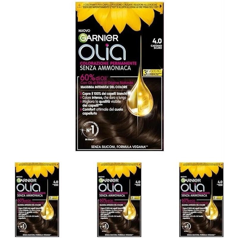 GARNIER OLIA SET 4 PZ TINTA CAPELLI 4.0 CASTANO SCURO