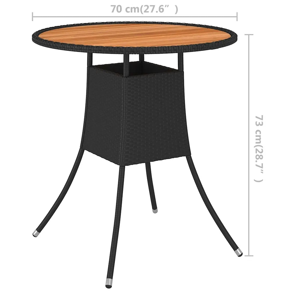 Tavolo da Giardino | Tavolino da esterno Nero ? 70 cm Polyrattan e Massello d'Acacia