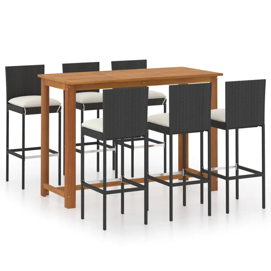 Set da Bar da Giardino 7 pz con Cuscini Nero 3068006