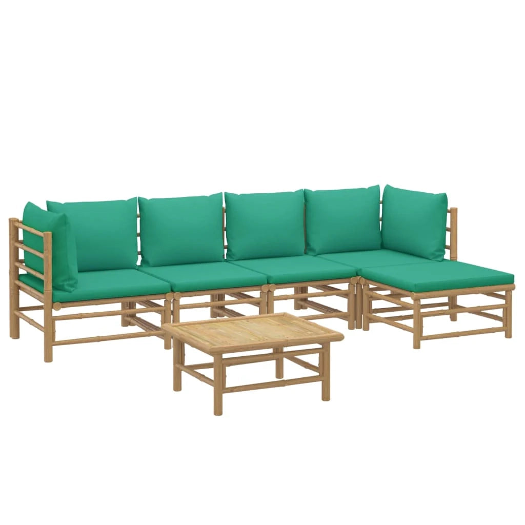 Set di mobili da giardino per esterni 6 pezzi con cuscini bambù verde 02_0016954