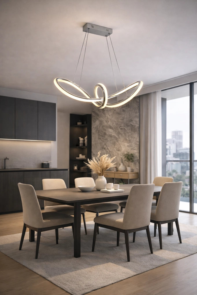 Lampadario LED a Sospensione Moderno 60W 4800 Lumen CCT 3 Colori Luce Calda Fredda e Naturale, Design Intrecciato in Alluminio e PVC, per Soggiorno Cucina Sala da Pranzo Silver