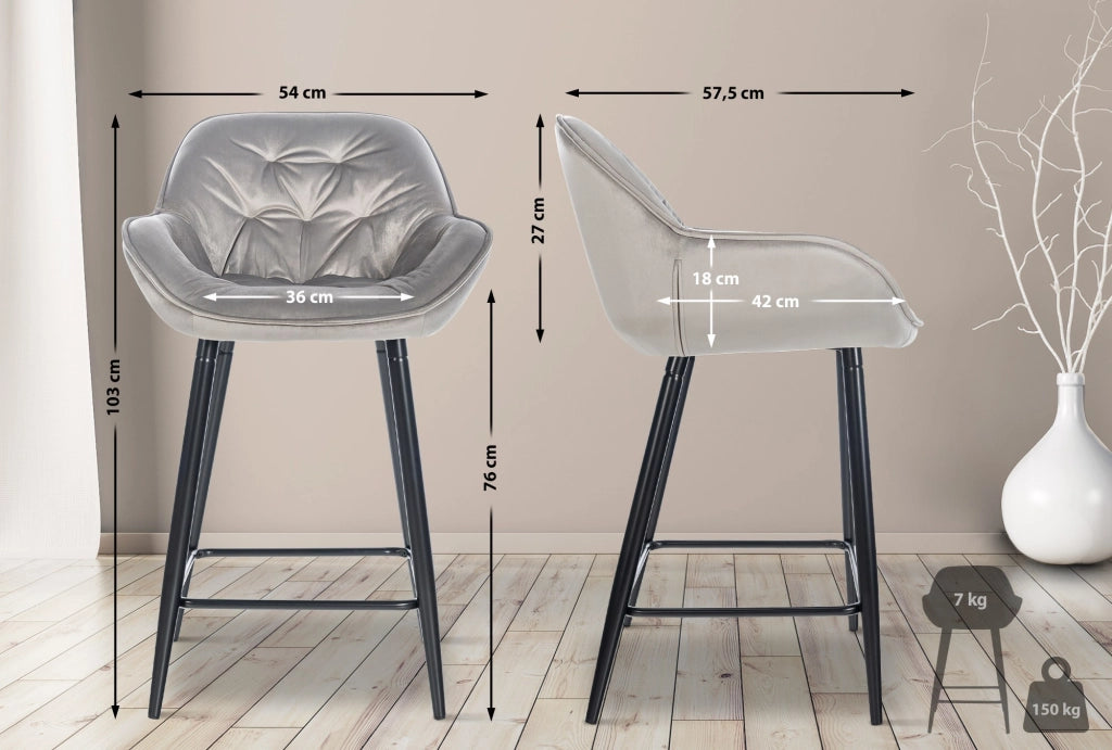 Sgabello da bar Gibson in velluto altezza seduta 76 cm grigio
