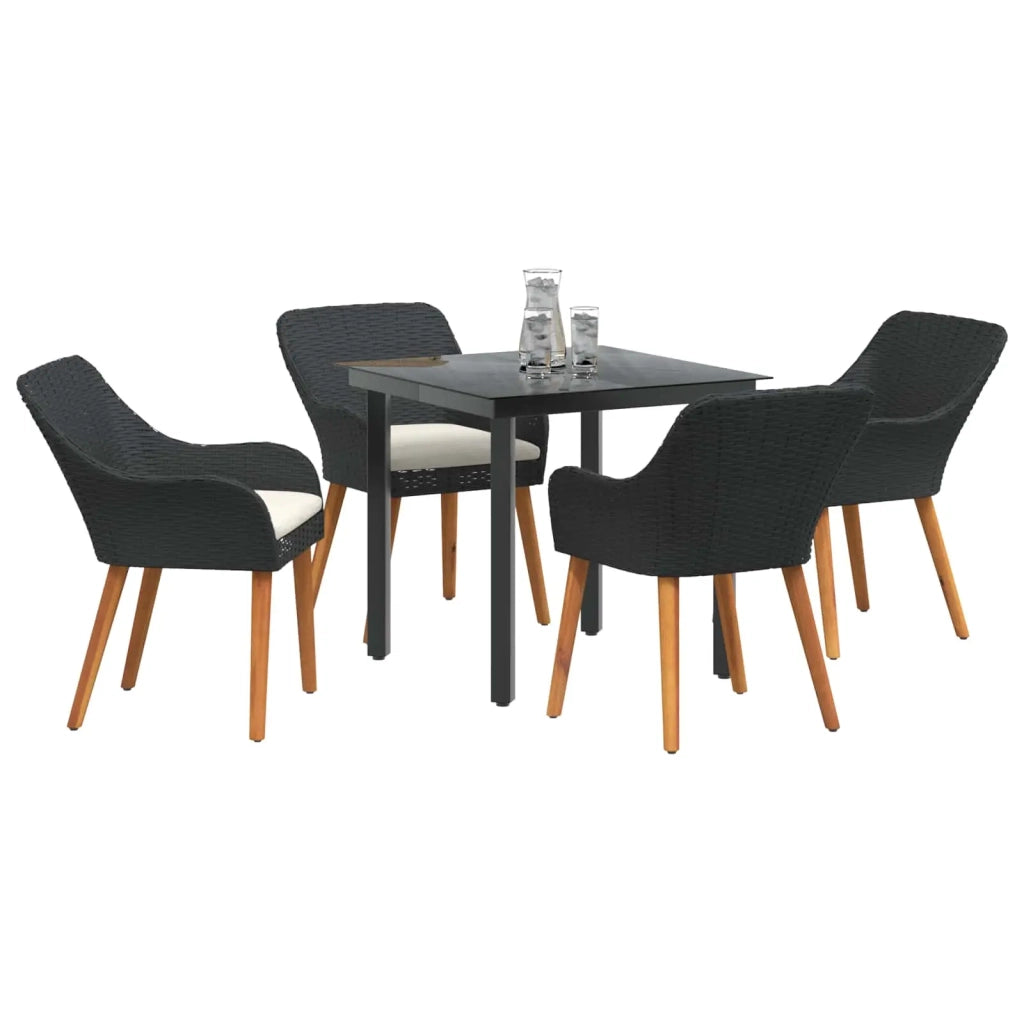 Set da Pranzo per Giardino con cuscino 5 pcs Nero polyrattan 3261671
